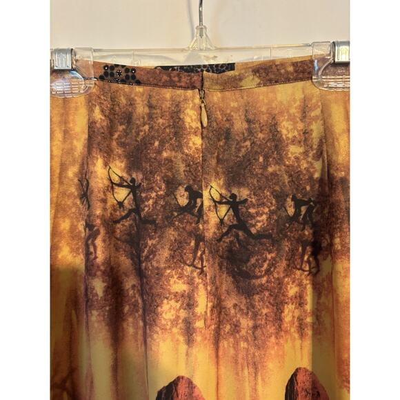 Silk Club Collection Skirt 14 Silk Safari Brown Yellow Midi - Picture 13 of 15